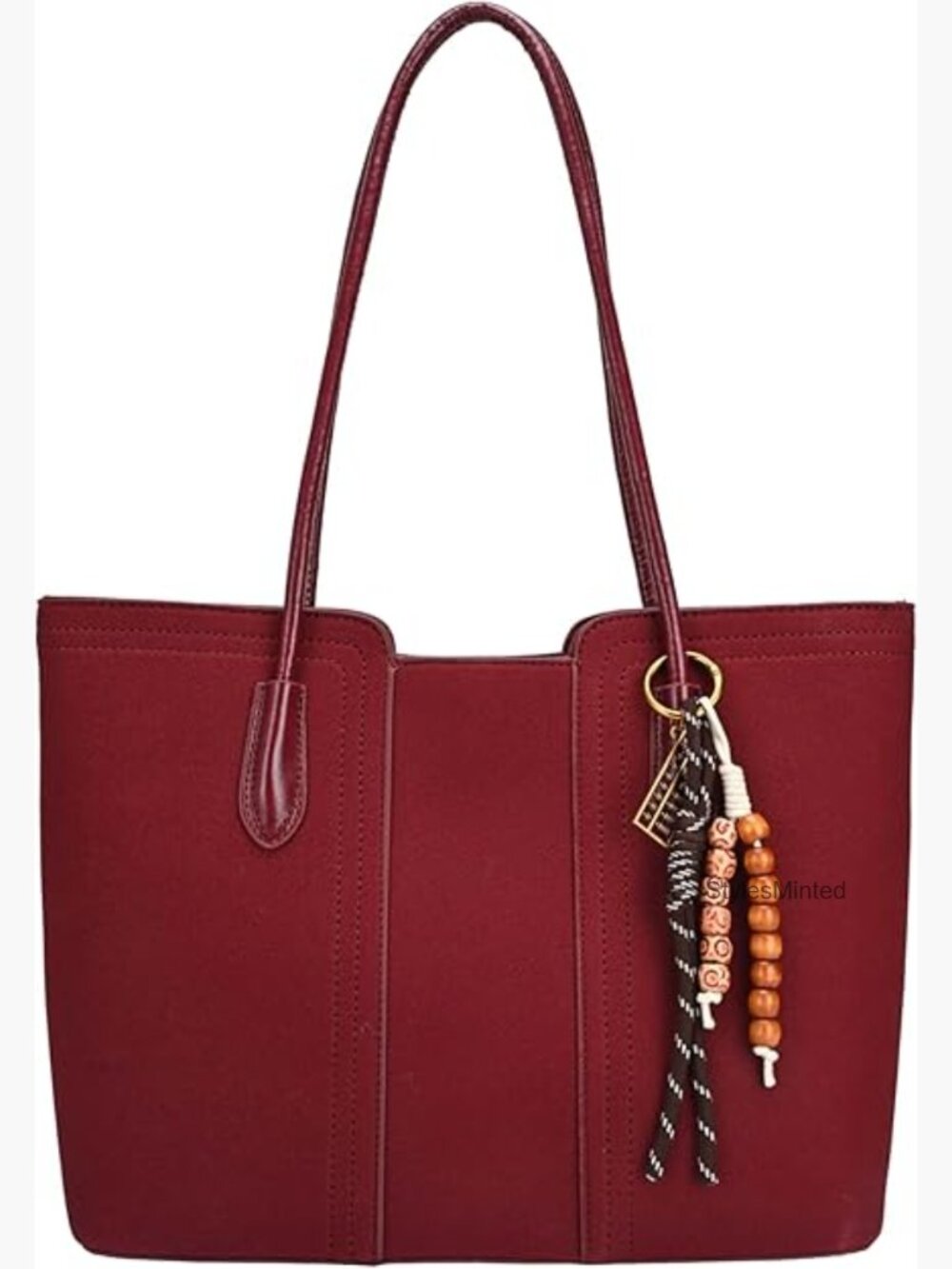 Faux Suede Leather Tote Bag with Pendant - Large Capacity Work Satchel